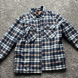 Patagonia Men’s Insulated Fjord Flannel Jacket Blue and Tan